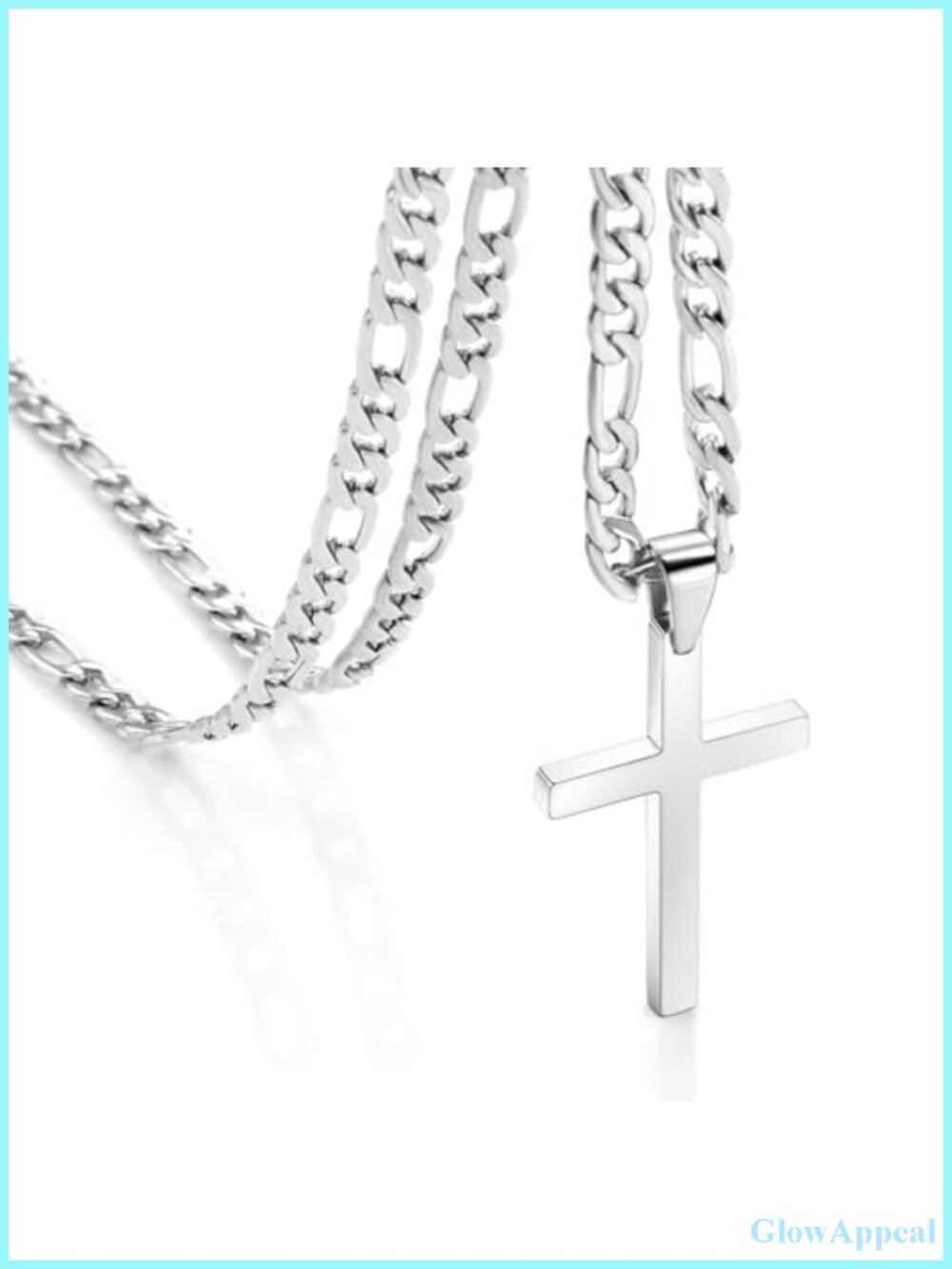 Stainless Steel Cross Pendant Necklace Men Figaro Chain 316L